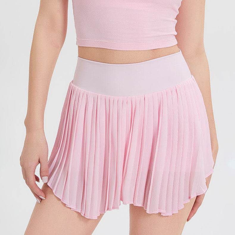 Irregular hem Athletic Skirts with Shorts and Pockets - Pink