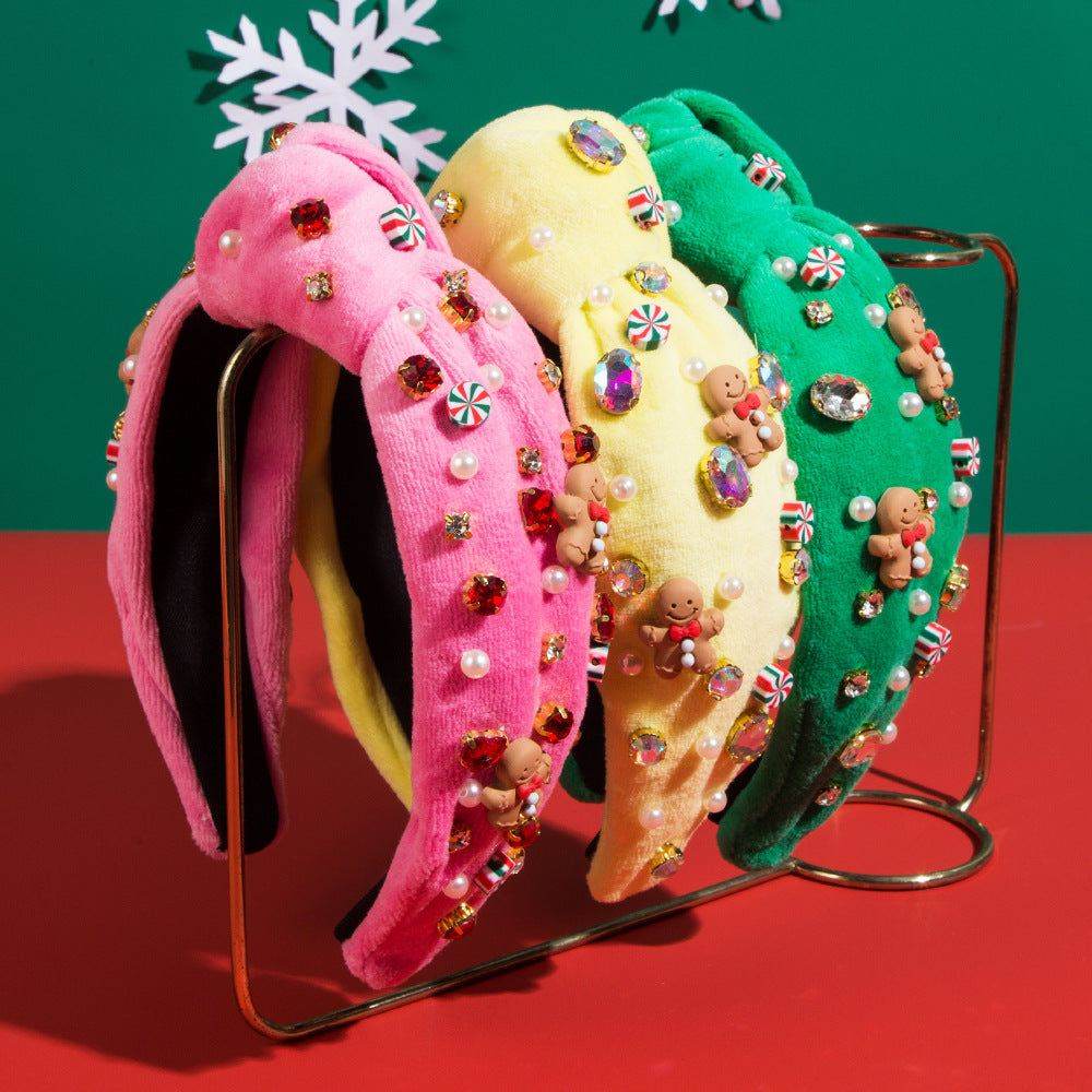 Christmas Knotted Headband With Gingerbread man and Candy