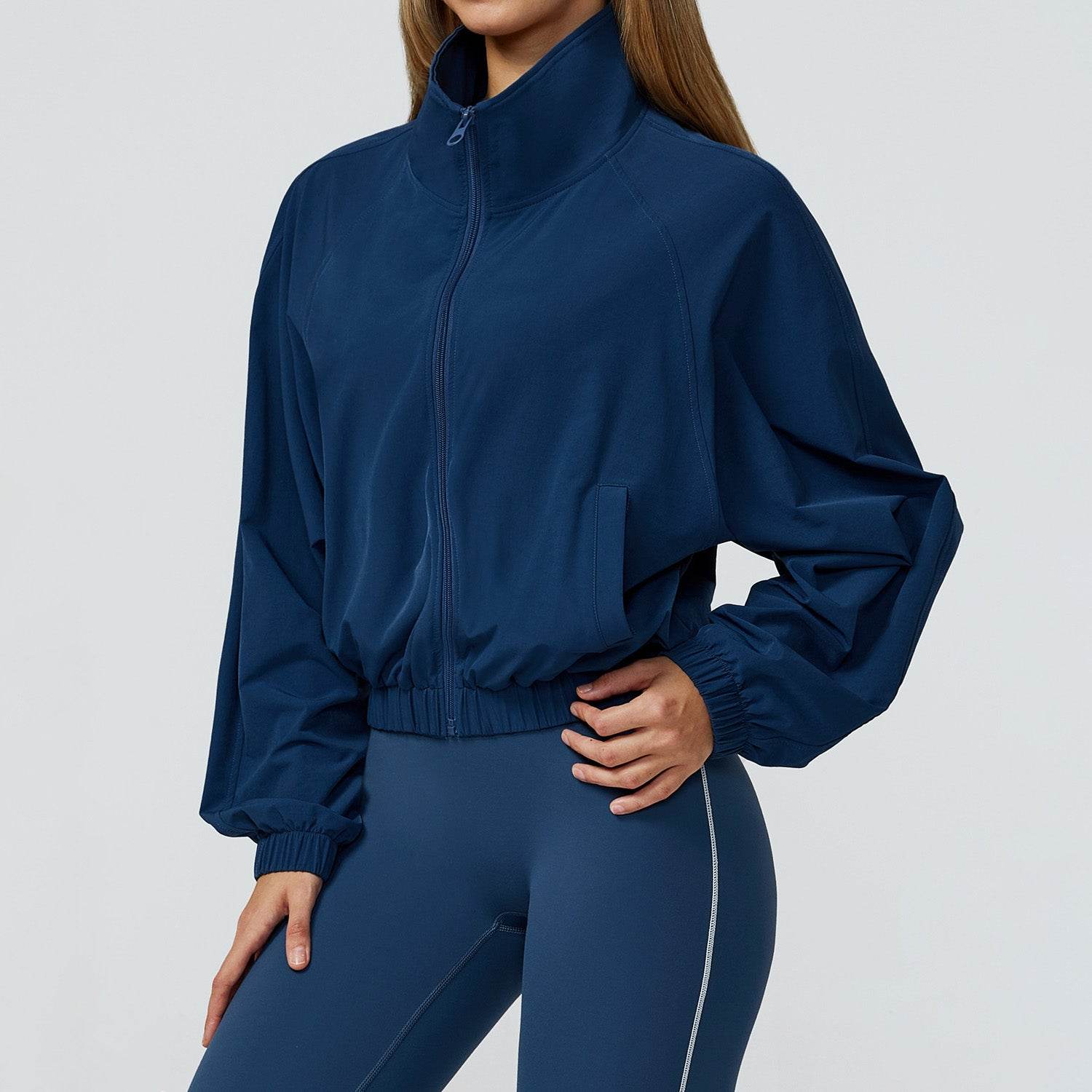 Full Zip Athletic Jacket Cropped Coats with Pockets