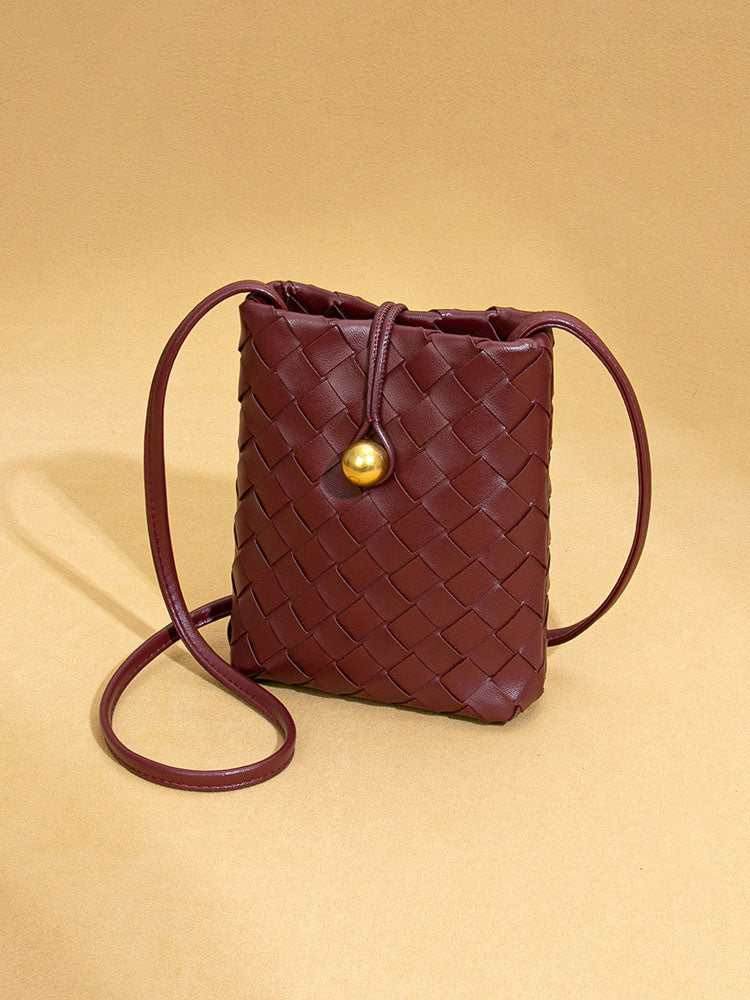 Woven Leather Cell Phone Purses Mini Crossbody Bag