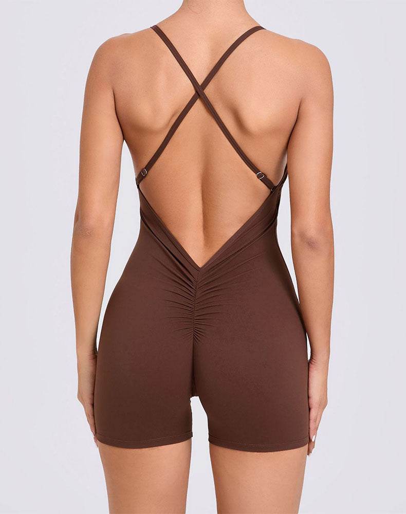 Criss Cross Short Bodysuit One Piece Yoga Jumpsuit -