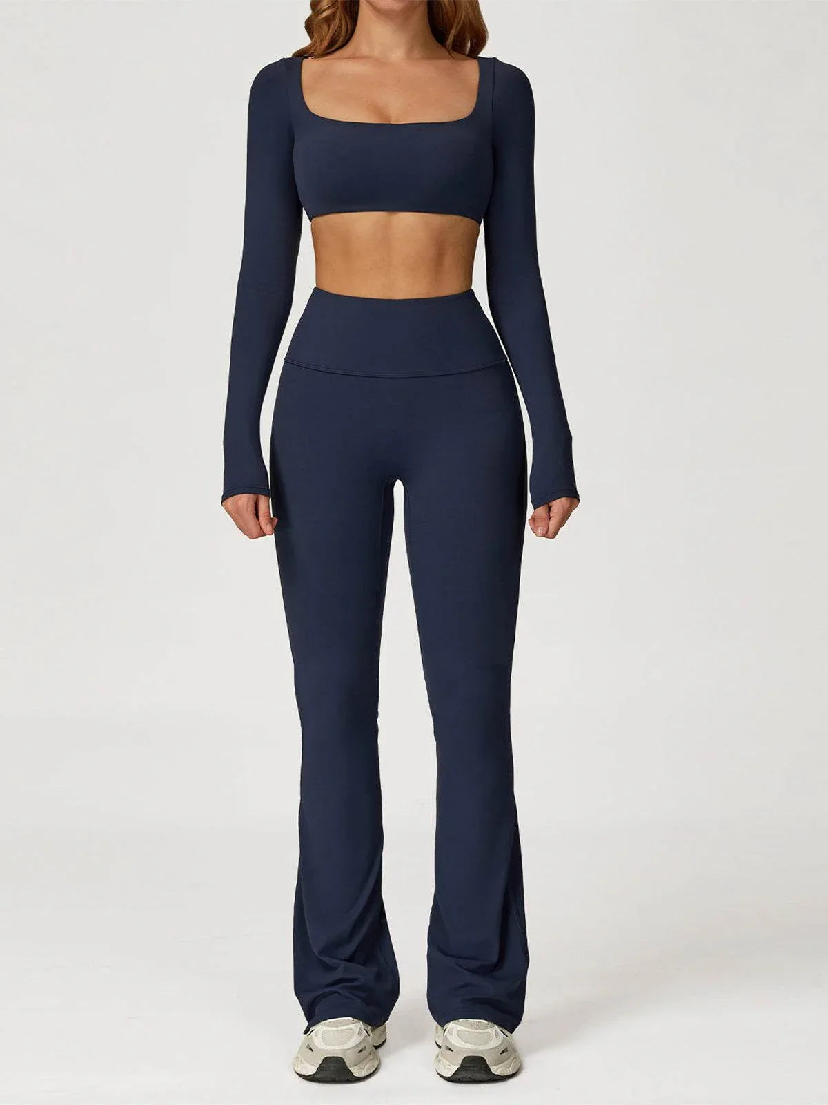 Sport Set with Square Neck Crop Top and Flared Pant - Cobalt Blue