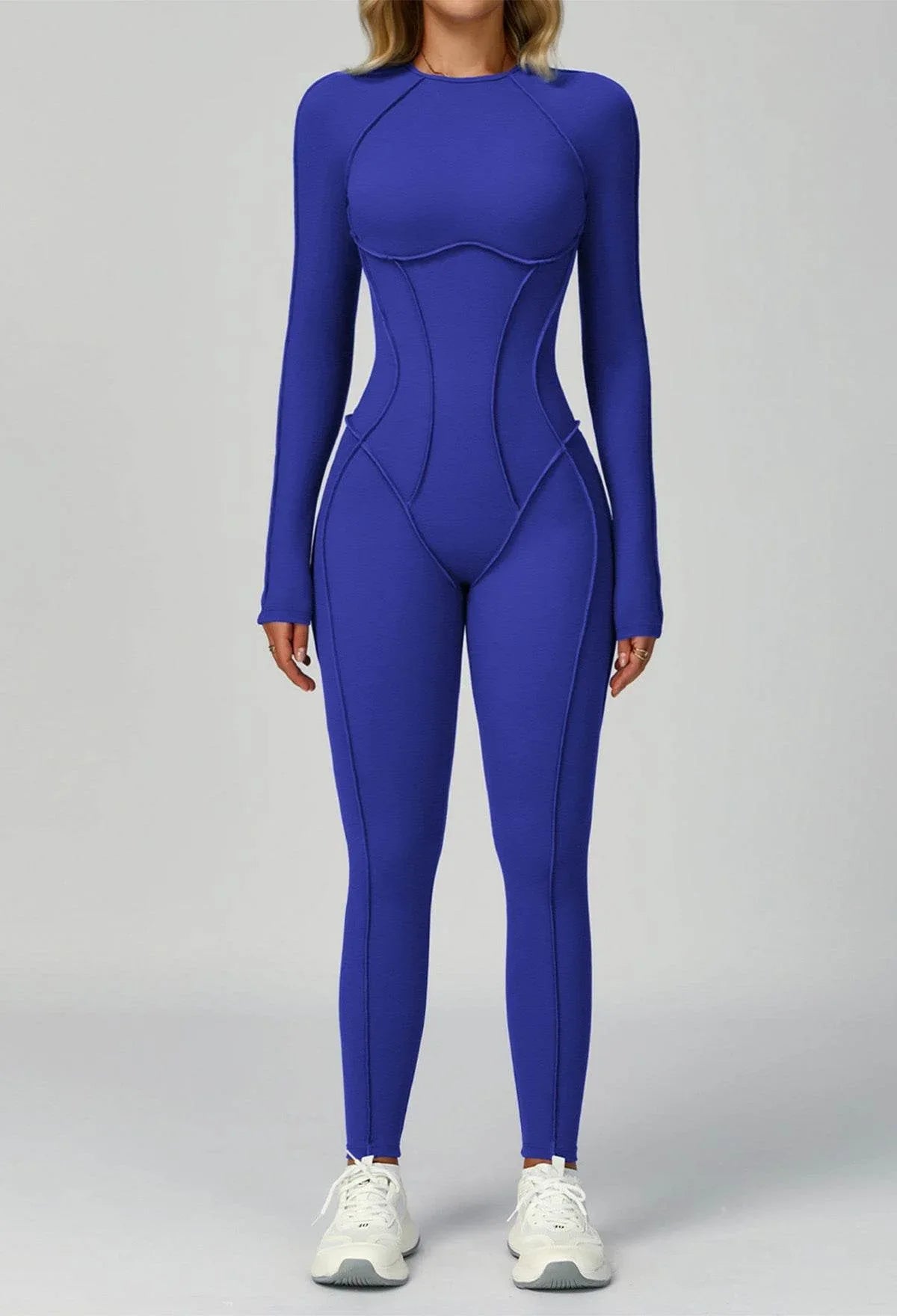 Long Sleeve Backless Yoga One Piece Jumpsuits - Blue