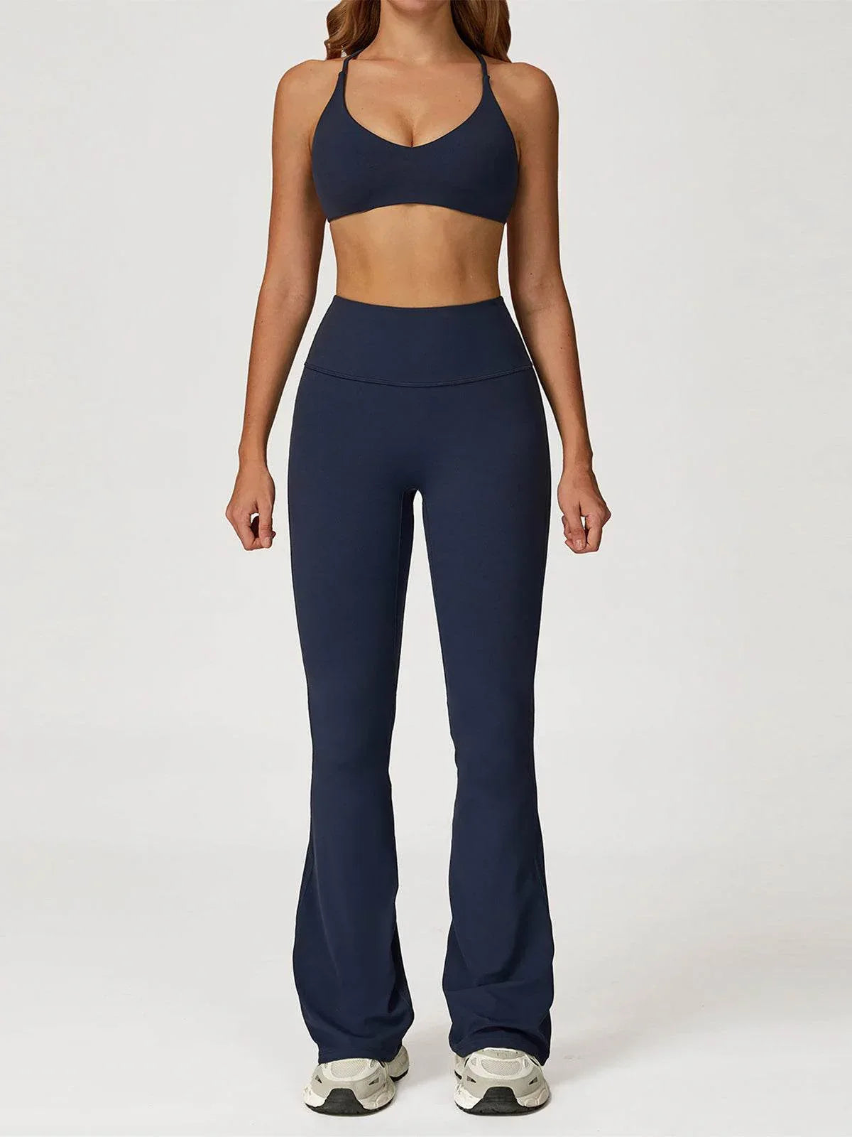 Activewear Sets with Cross Back Sports Bra and Flared Pant - Cobalt Blue