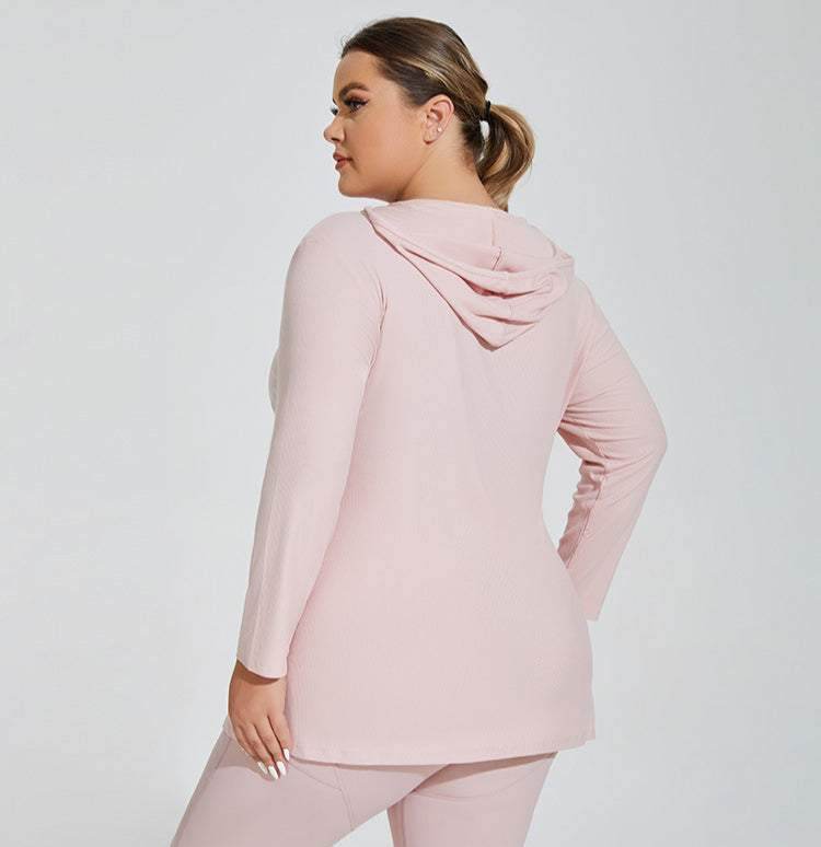 Plus Size Yoga Long Sleeve Hooded T-Shirt