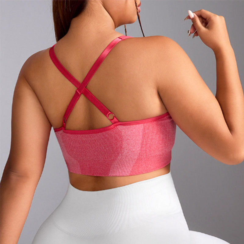Plus Size U Neck Sports Bra with Adjustable Cross Straps