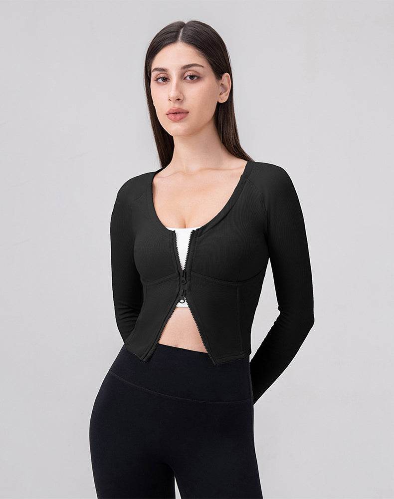 Zip Up Crop Tops Long Sleeve Casual Sweatshirt