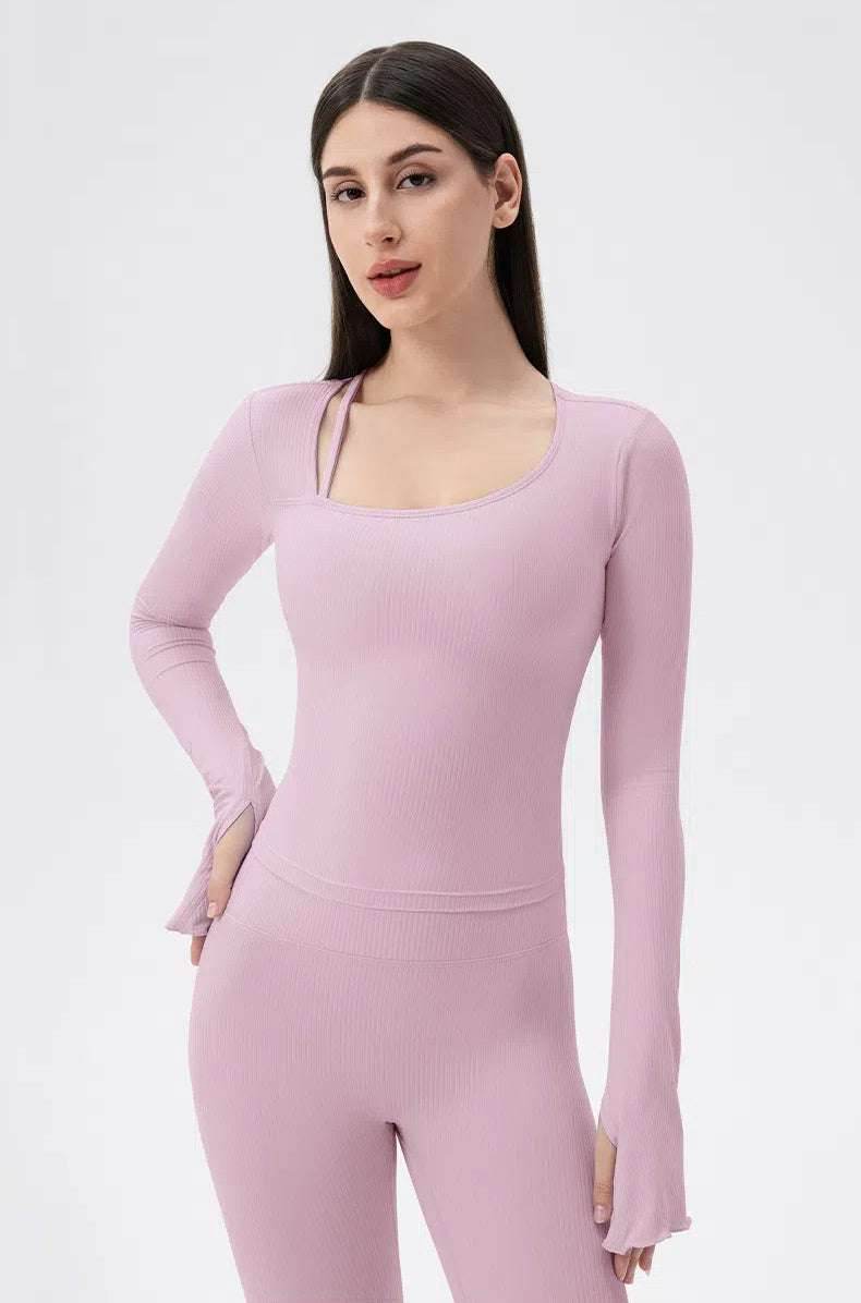 Long Sleeves Ribbed Yoga T-Shirt