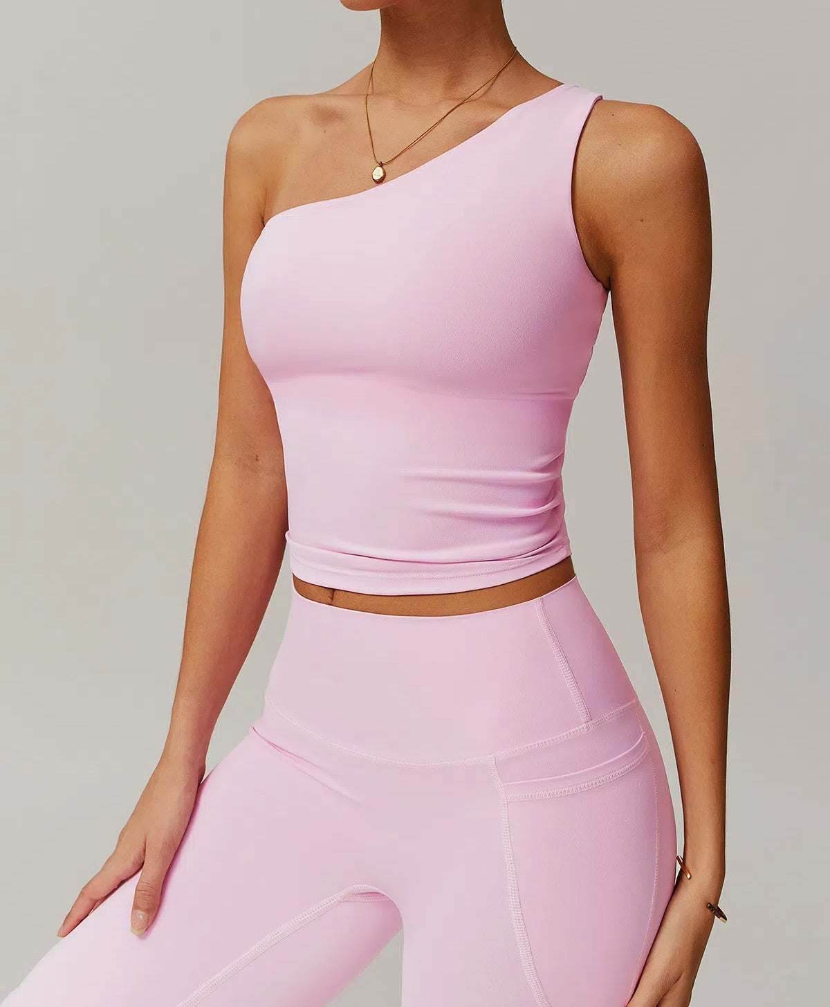 Solid One Shoulder Yoga Tank Top -