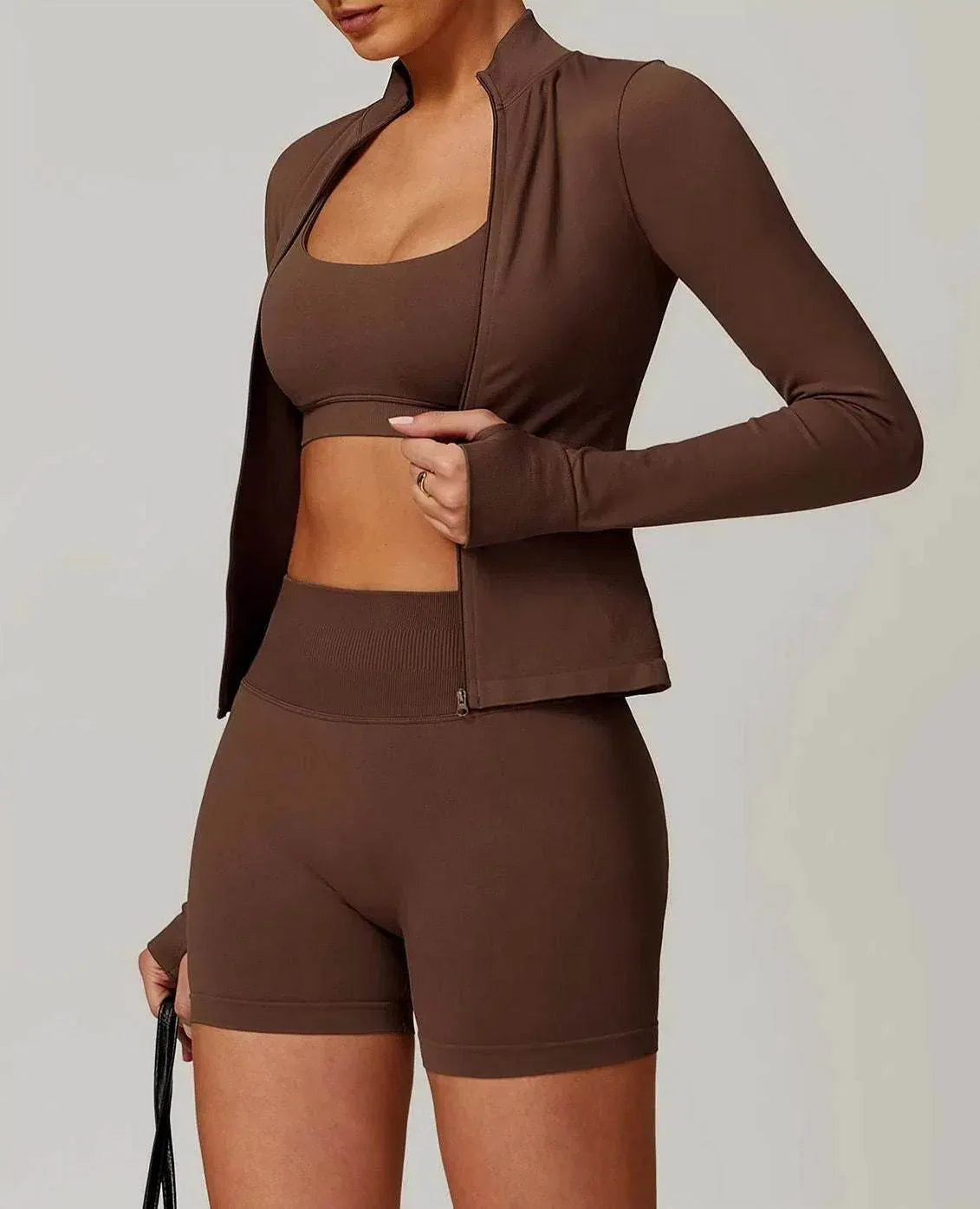 Slim Fit Full Zip Sports Jacket - Coffee Brown