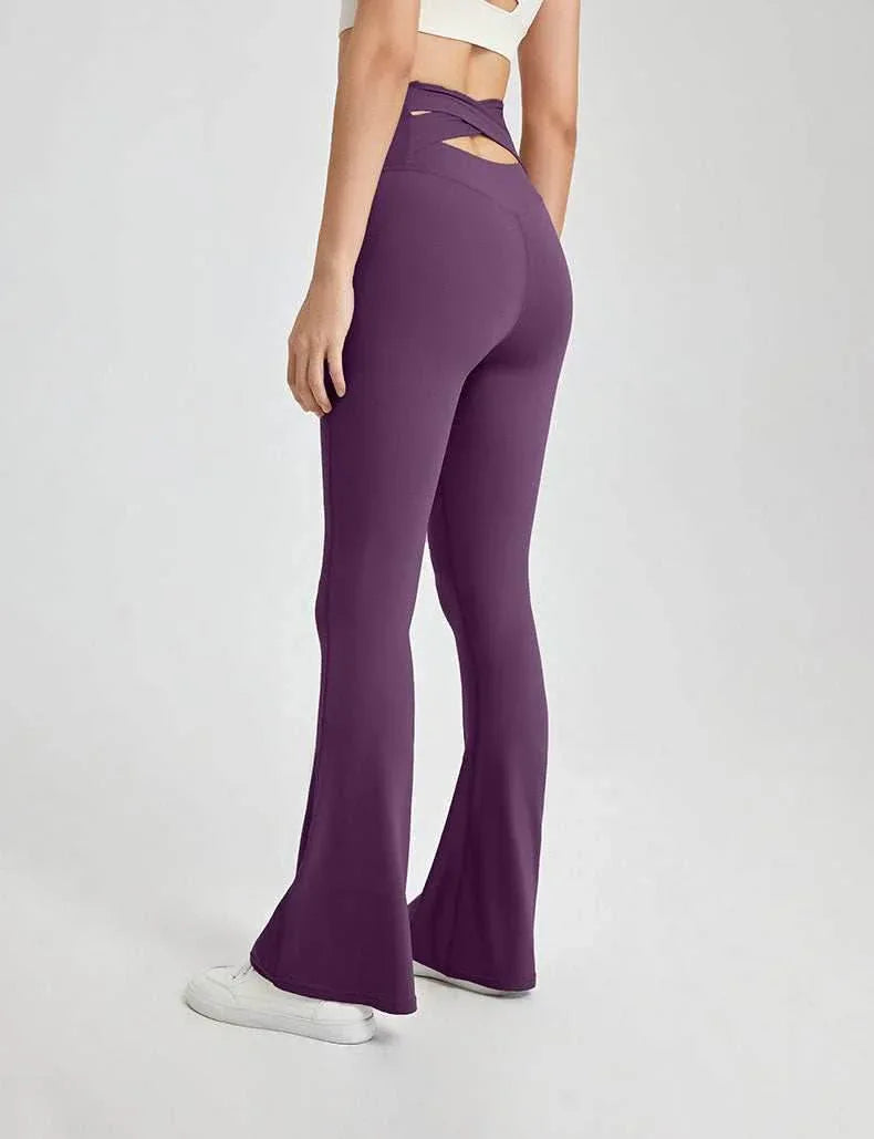 Cross Back Yoga Flare Leggings - Purple