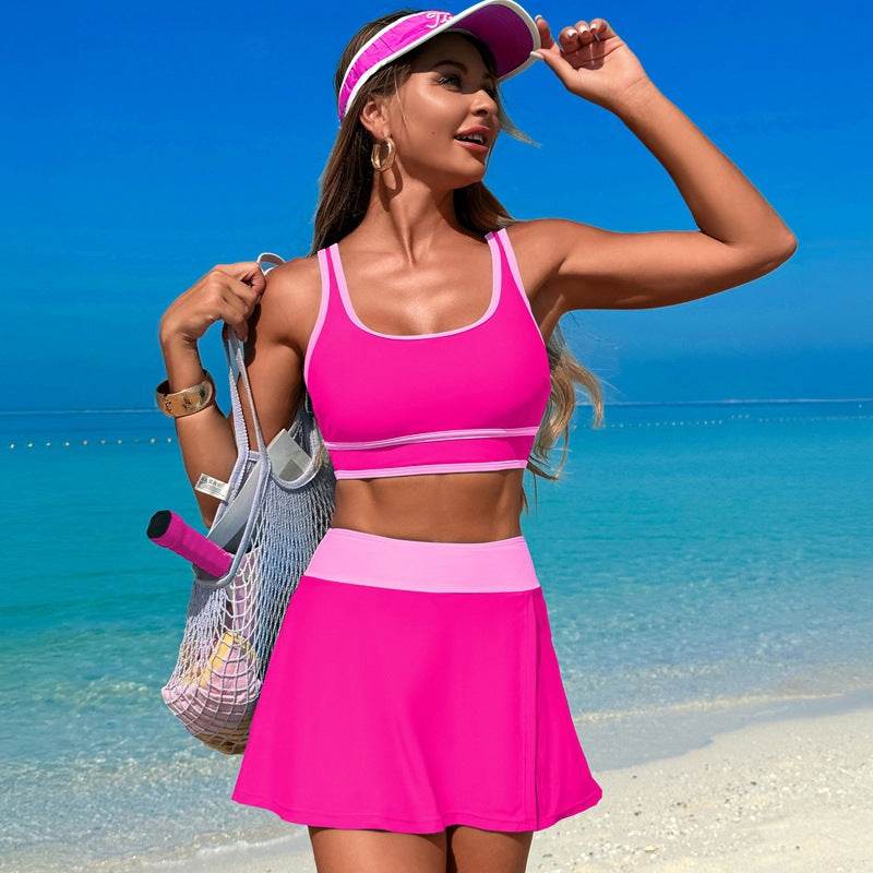 Two Piece Color Block High Waisted Bikini Sets