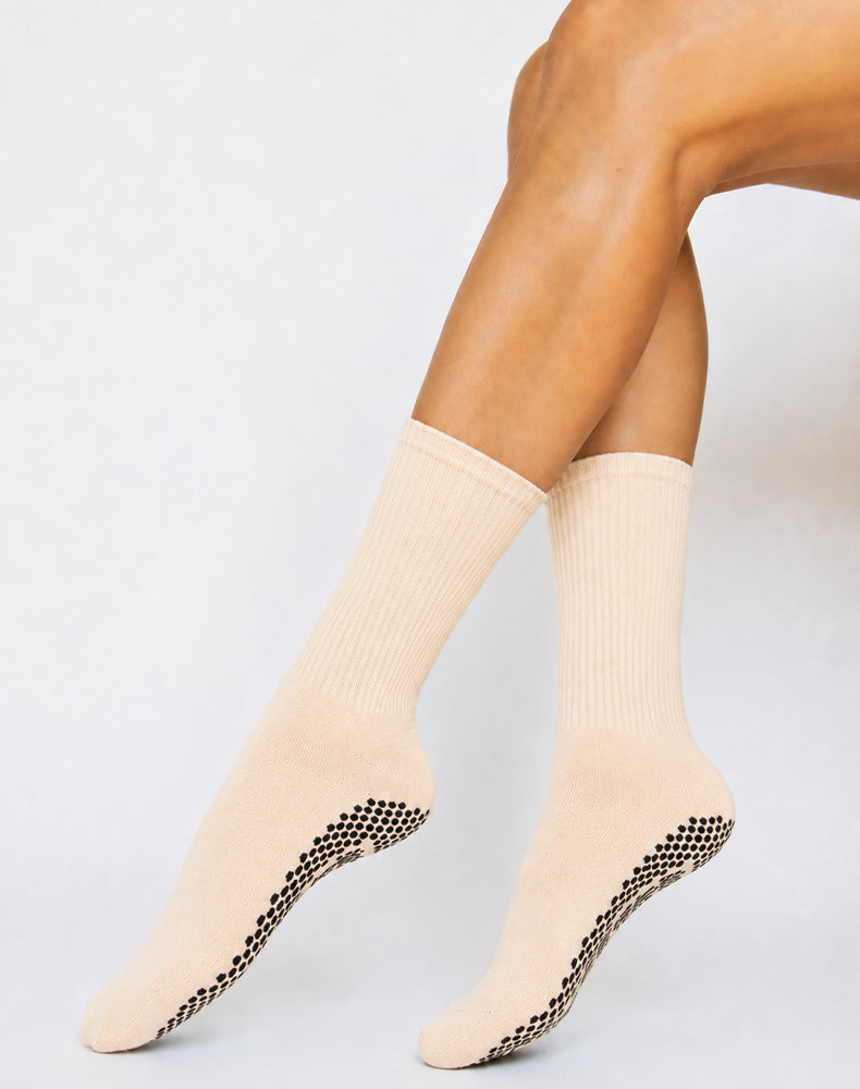 Pilates Yoga Crew Socks with Non Slip Grippers