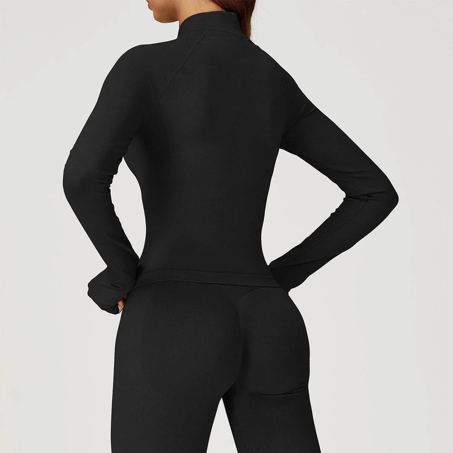 Zip Up Slim Athletic Jacket Yoga Crop Top with Thumb Hole -