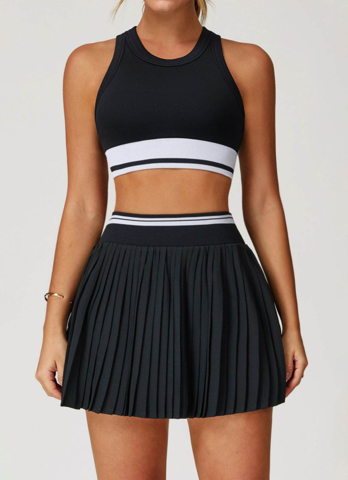 Colorblock Tennis Set with Racerback Vest and Pleated Skirt