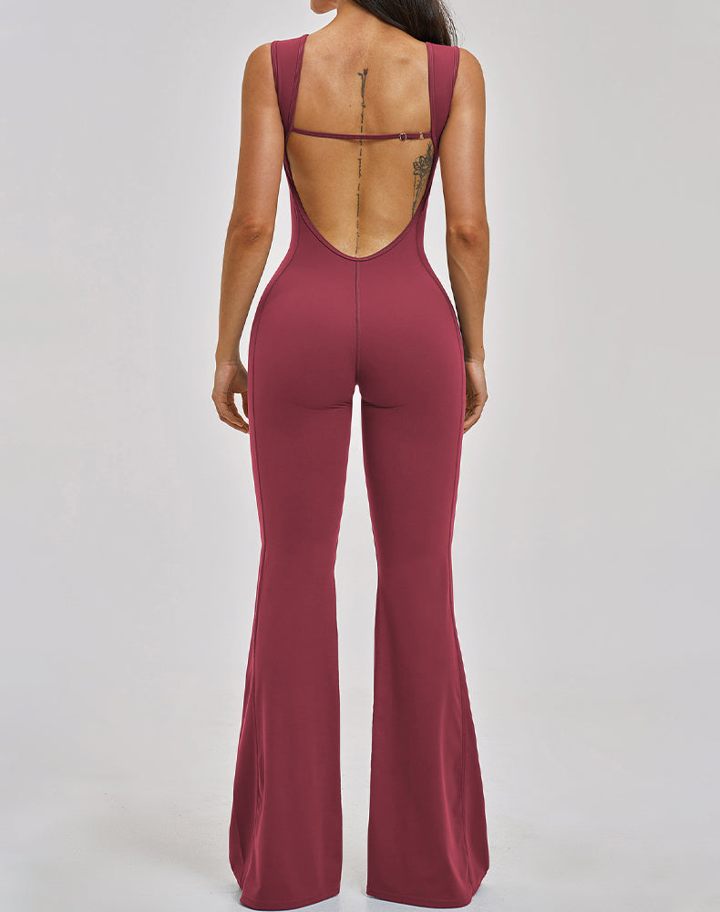 Backless Yoga Flare Leg Jumpsuit One Piece Athletic Bodysuit