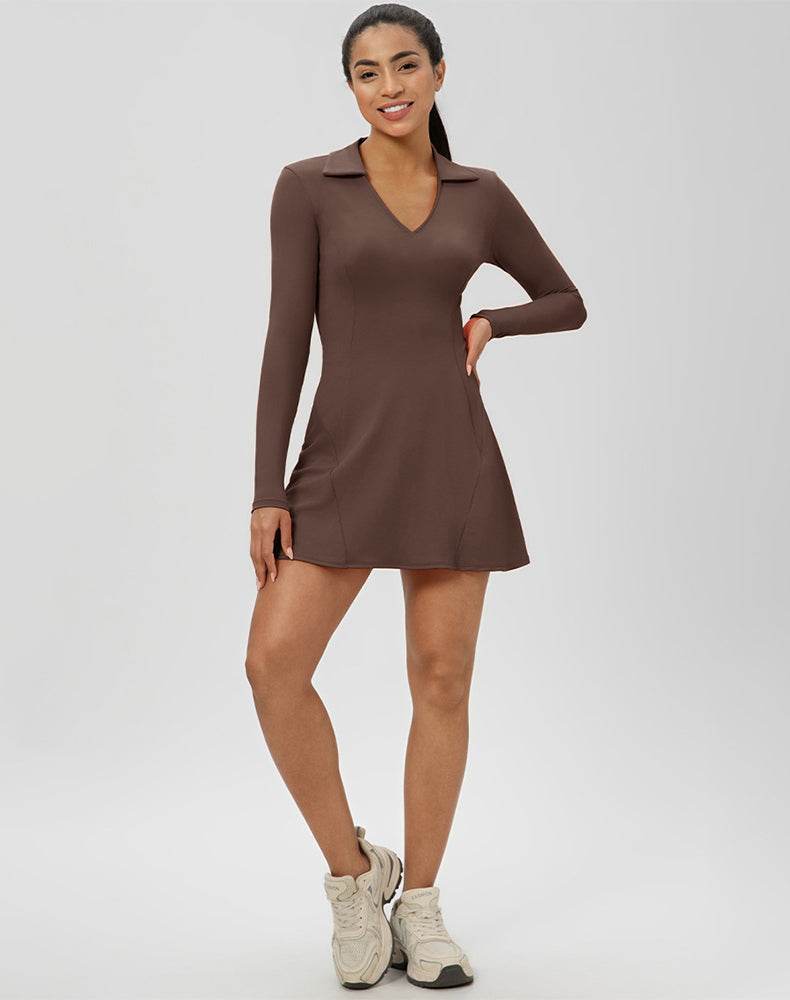 Long Sleeve V Neck Tennis Dress -