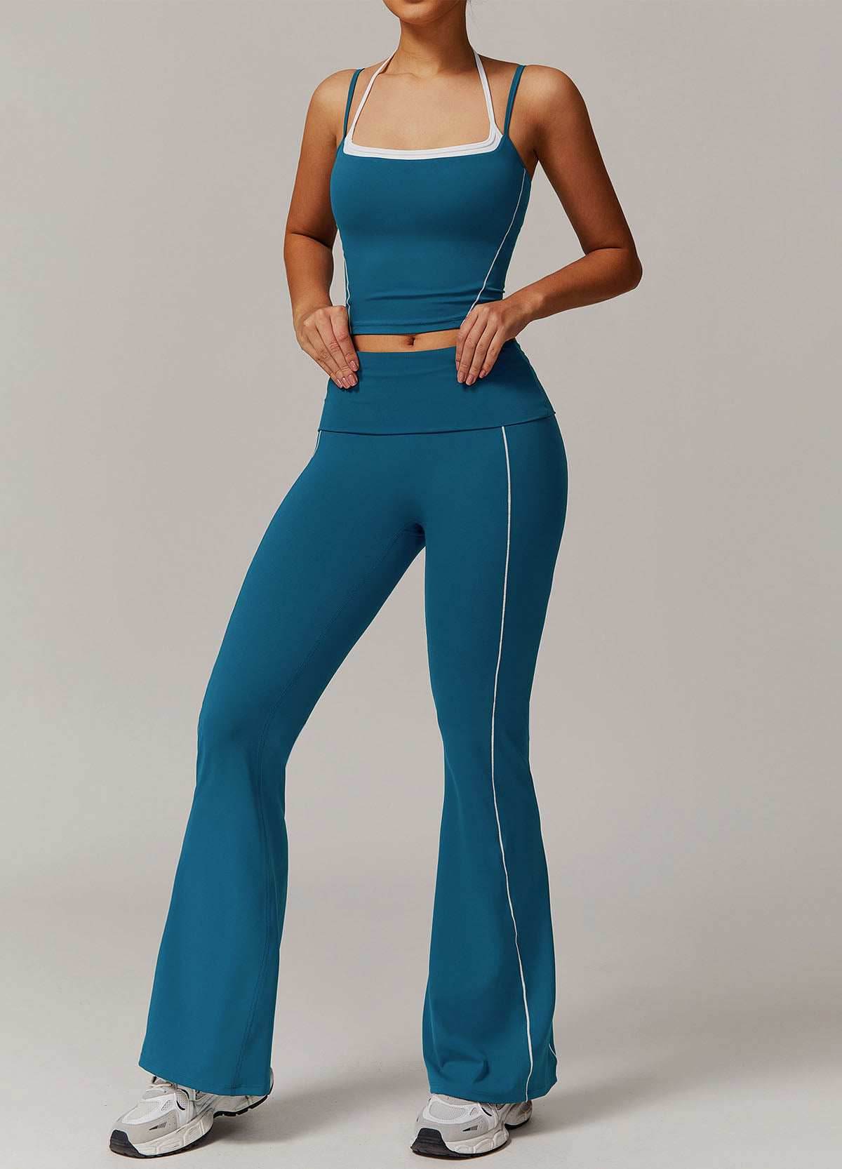 Activewear Set with Double Crossed Tank Top and Flare Pant