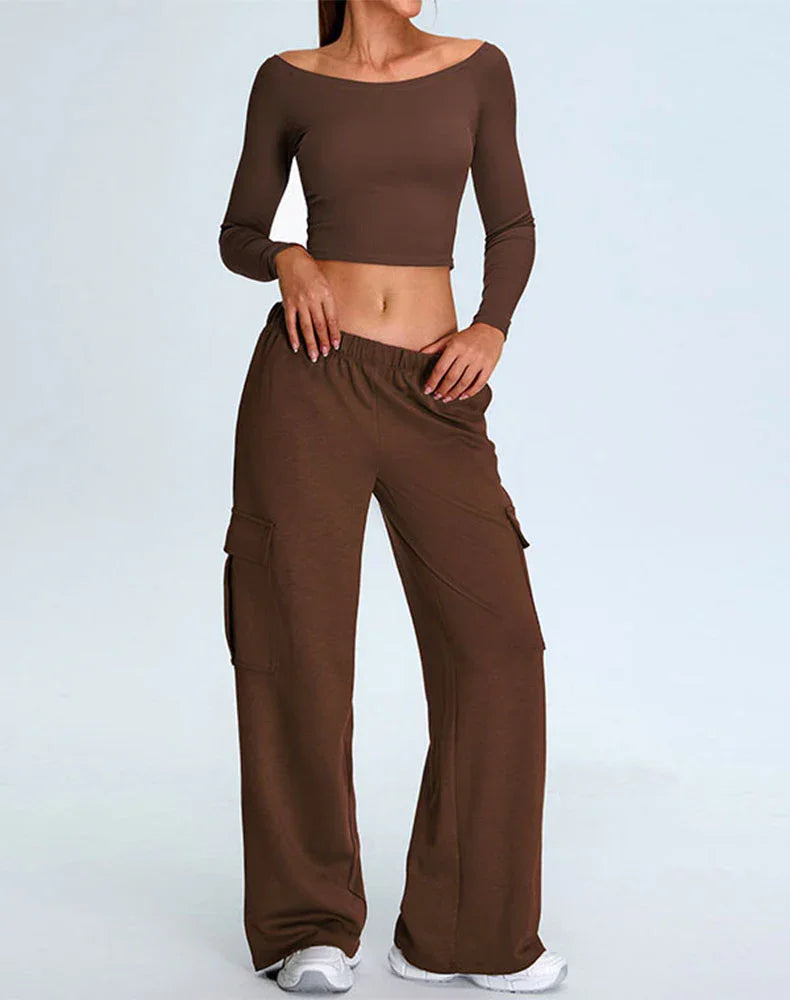 Activewear Set with Off-Shoulder Top and Sweatpant