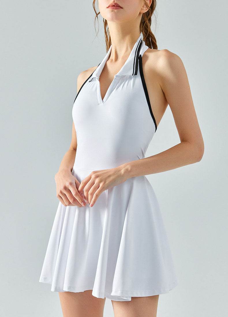 Polo Tennis Dresses with Built-in Shorts - White