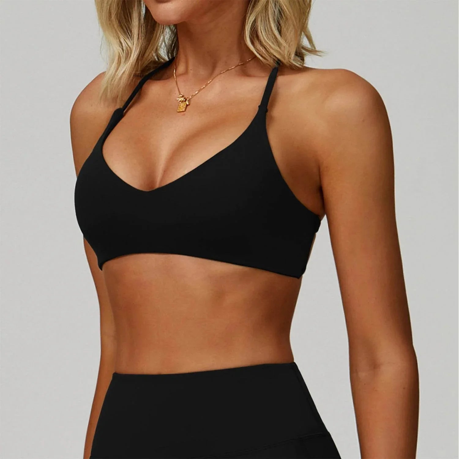 Spaghetti Straps Cross Back Sports Bra -