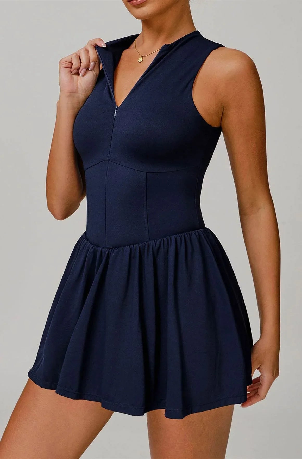 Zipper Tennis Dress with Short and Pocket -