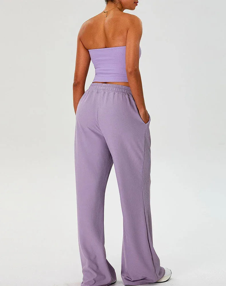 Activewear Set with Strapless Crop Tube Top and Sweatpant -