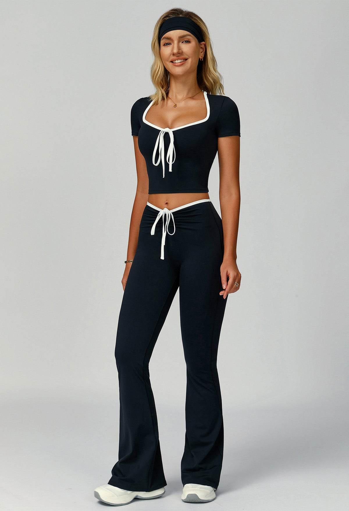 3 Pieces Activewear Set with Headband, Crop Top and Pant