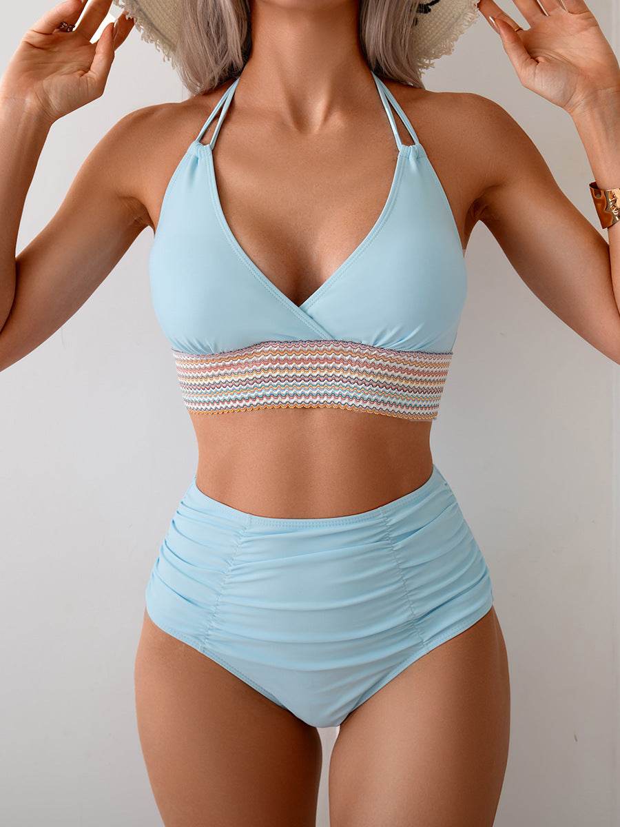 High Waisted Color Block Bikini Sets
