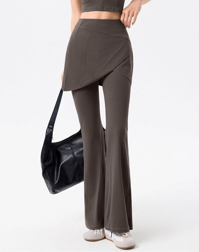 High Waist Fake Two Pieces Trouser Skirt Yoga Flared Pant