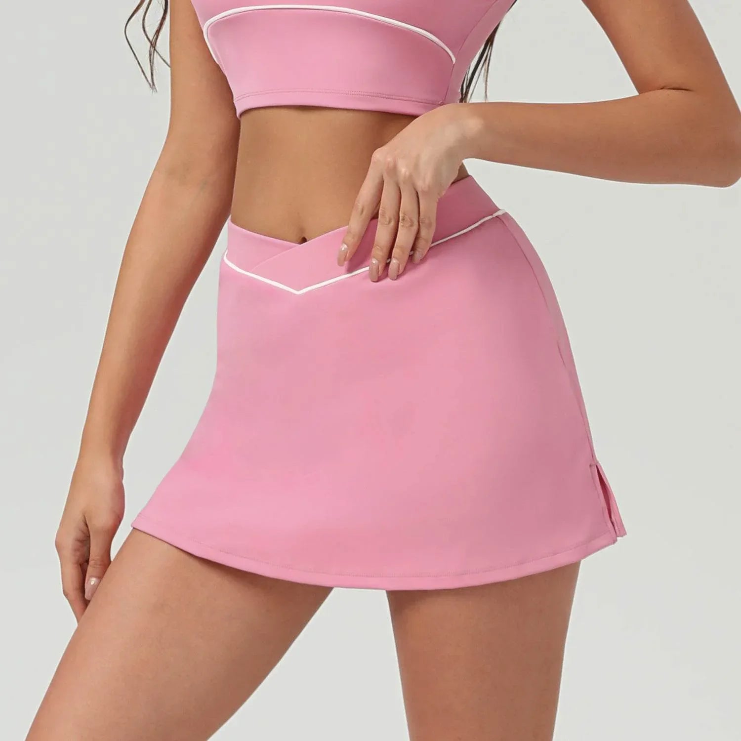 Side Split Golf Skirts with Short and Pockets - Pink