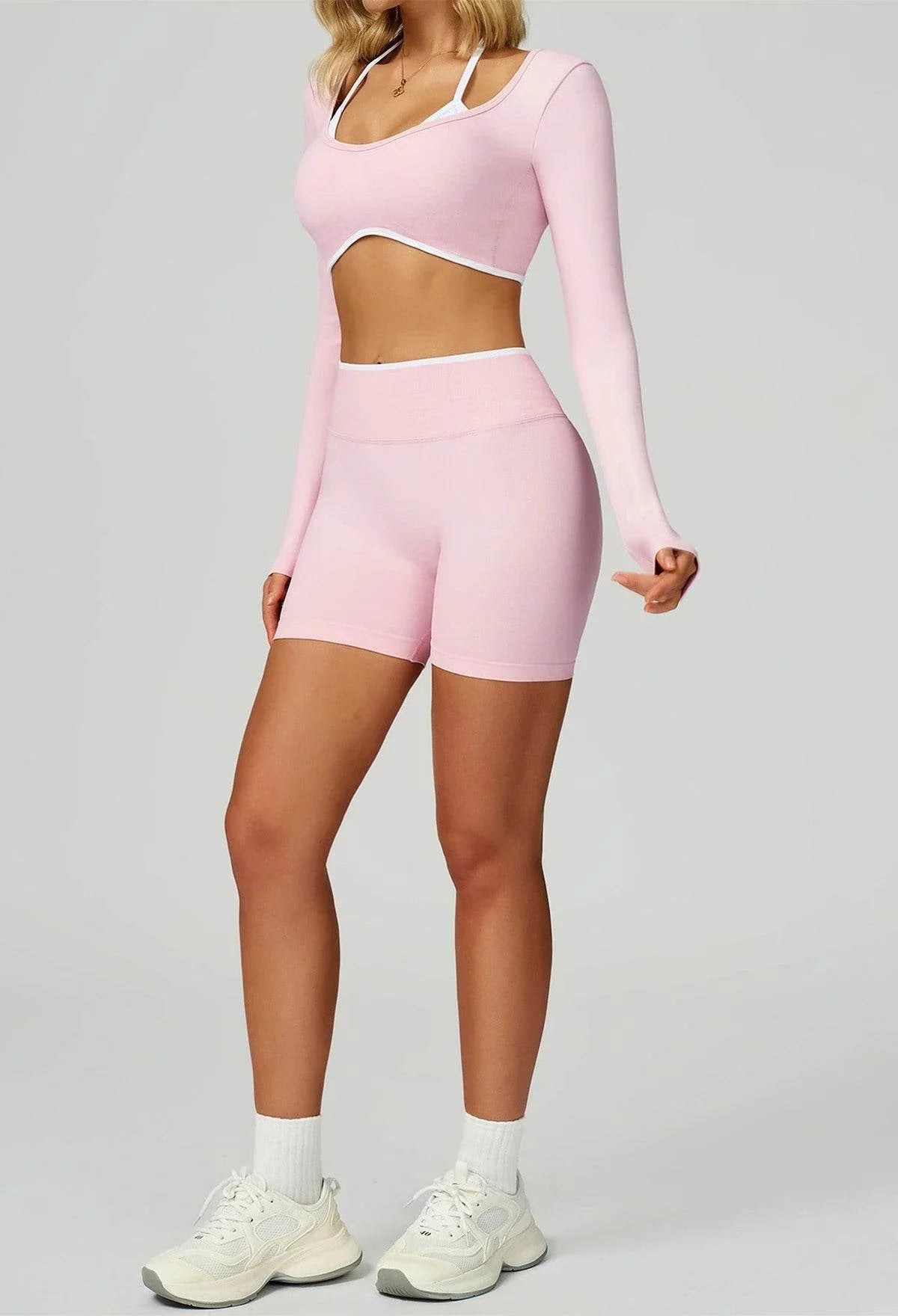 Sport Set with Color Block Long Sleeve T-Shirt and Short -