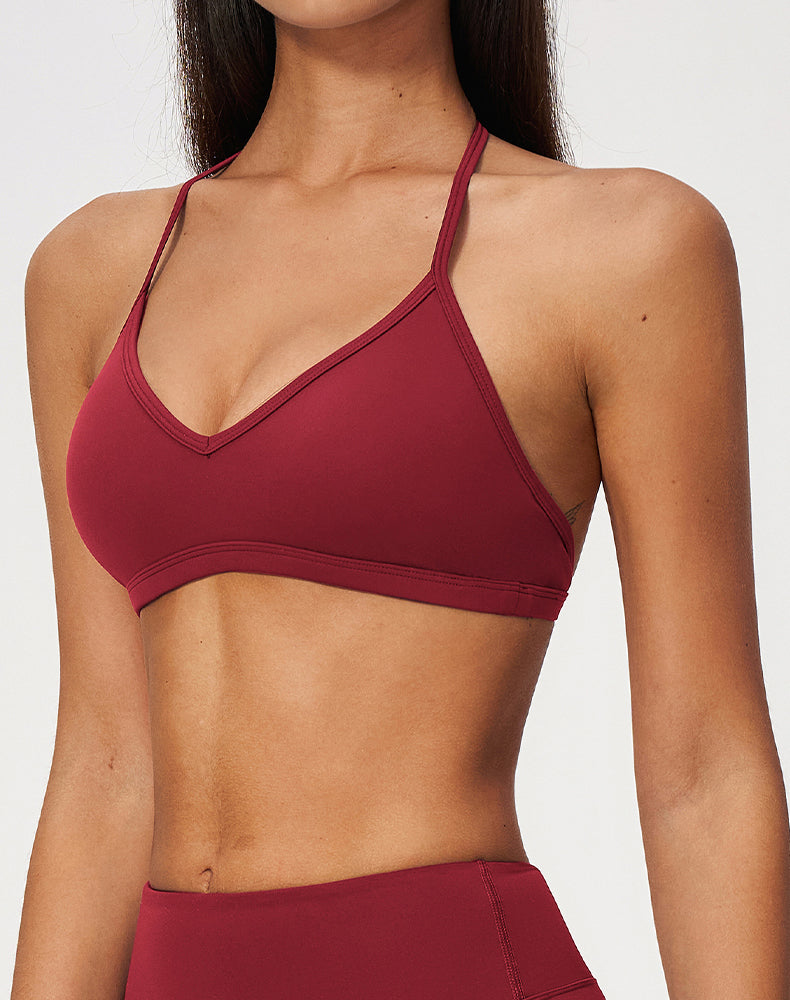 Removable Pads Open Back Halter Neck Sports Bra