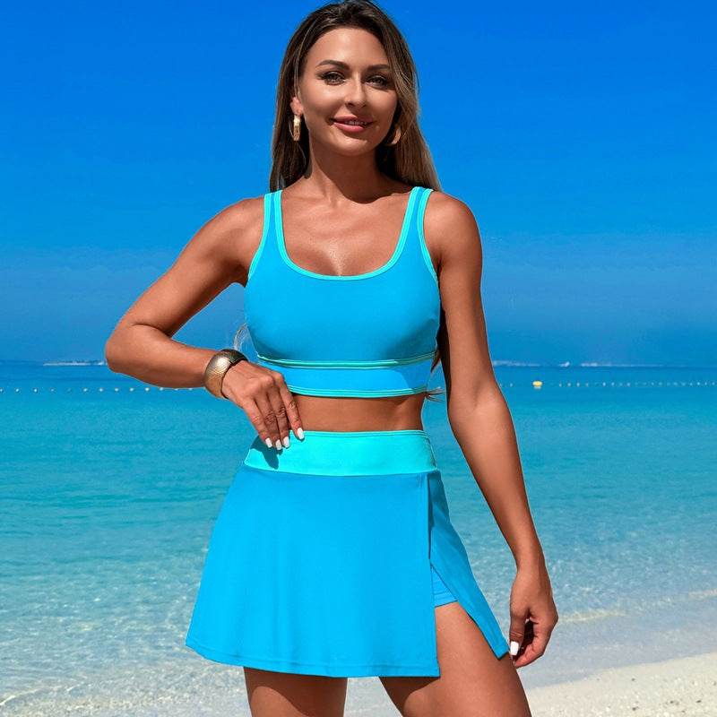 Two Piece Color Block High Waisted Bikini Sets