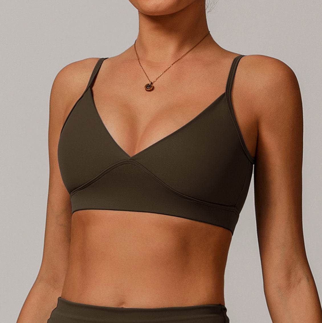V Neck Sports Bra with Adjustable Spaghetti Straps