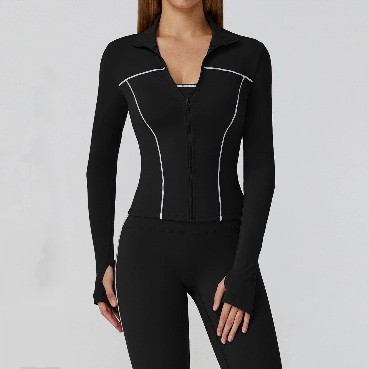 Cropped Running Jacket Slim Fit Athletic Top with Thumb Hole