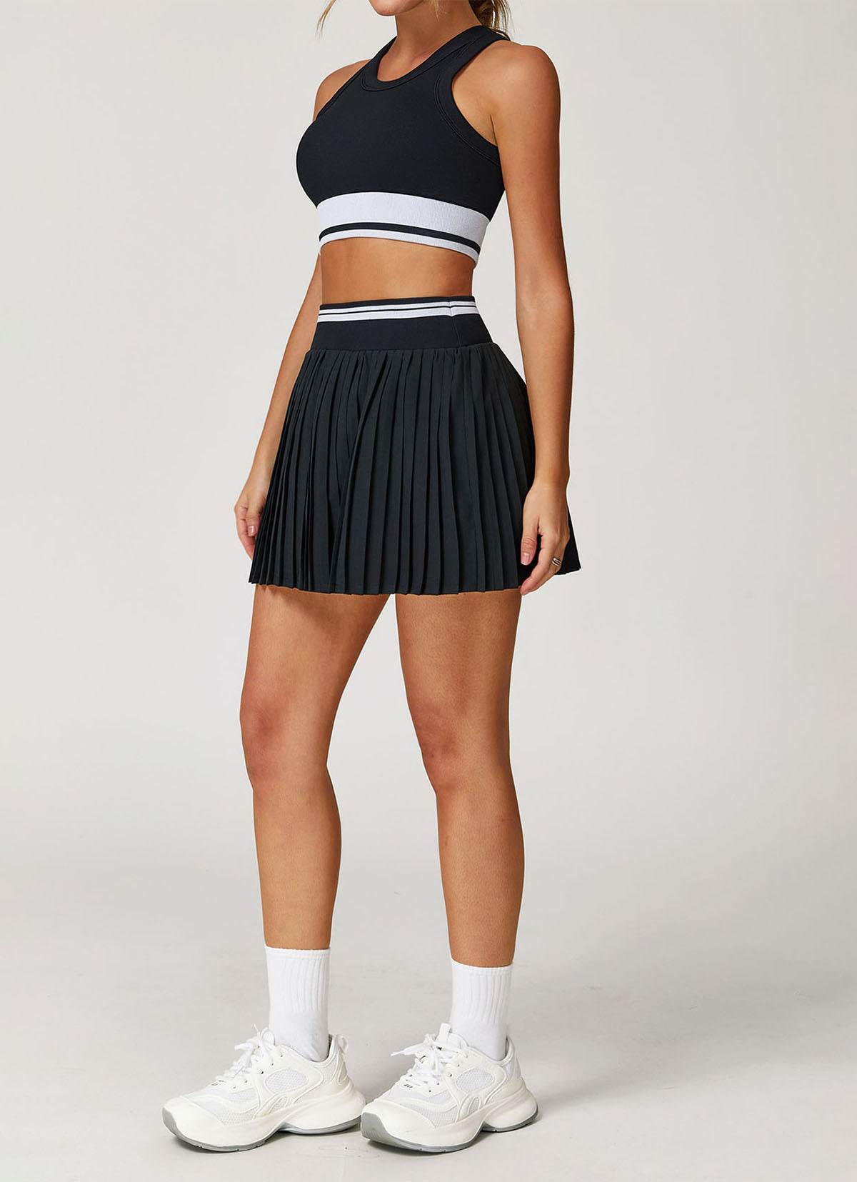 Colorblock Tennis Set with Racerback Vest and Pleated Skirt