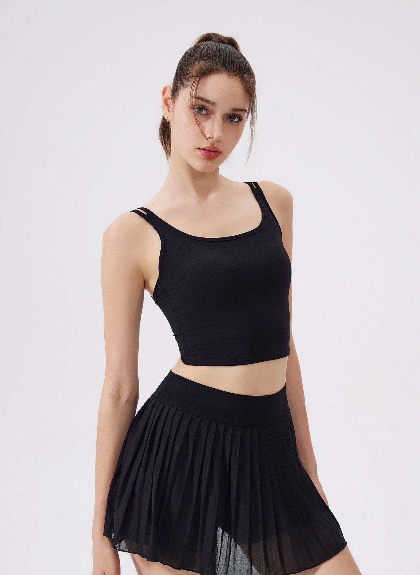 Double Strap Back Butterfly Lace Up Tank Tops with Chest Pad