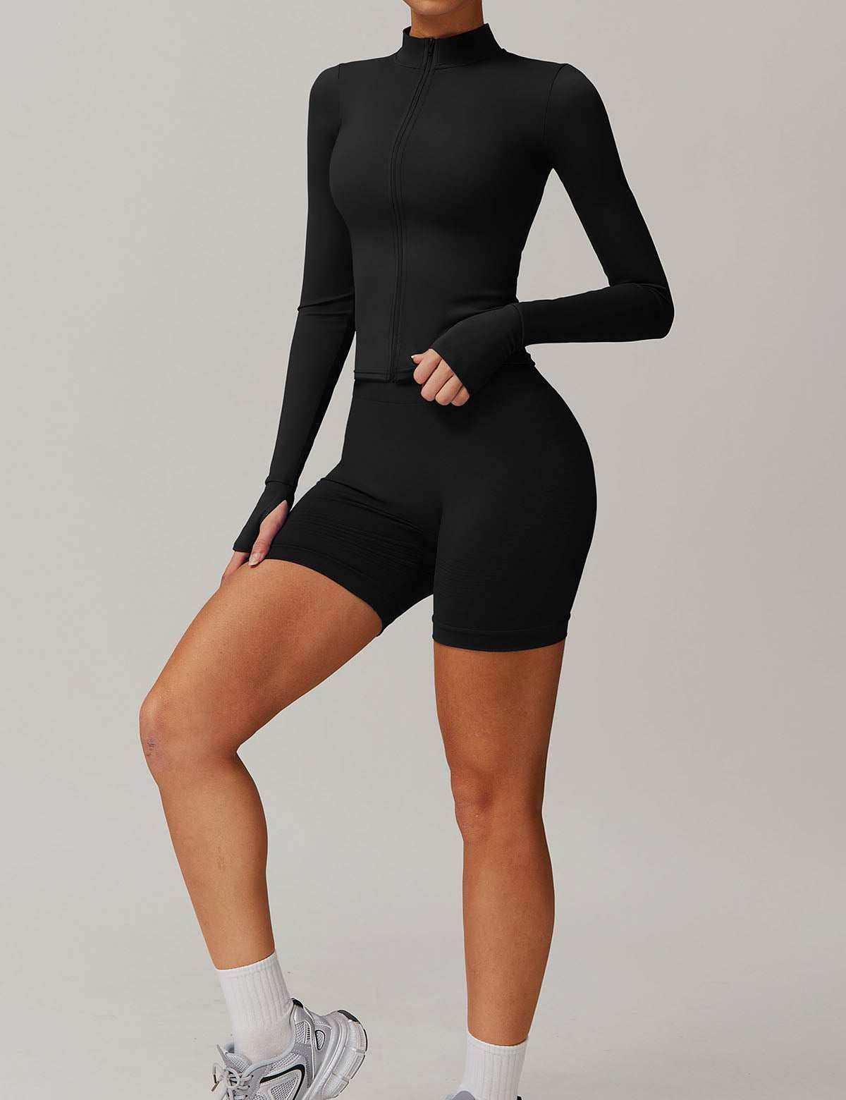 Long Sleeve Sports Jacket With Finger Sleeve -