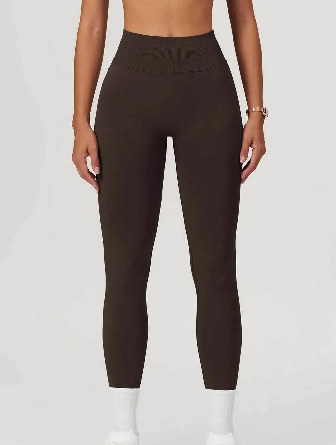 High Waist Athletic Leggings - Dark Brown