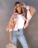 Denim Spliced Waffle Knit Cropped Jacket