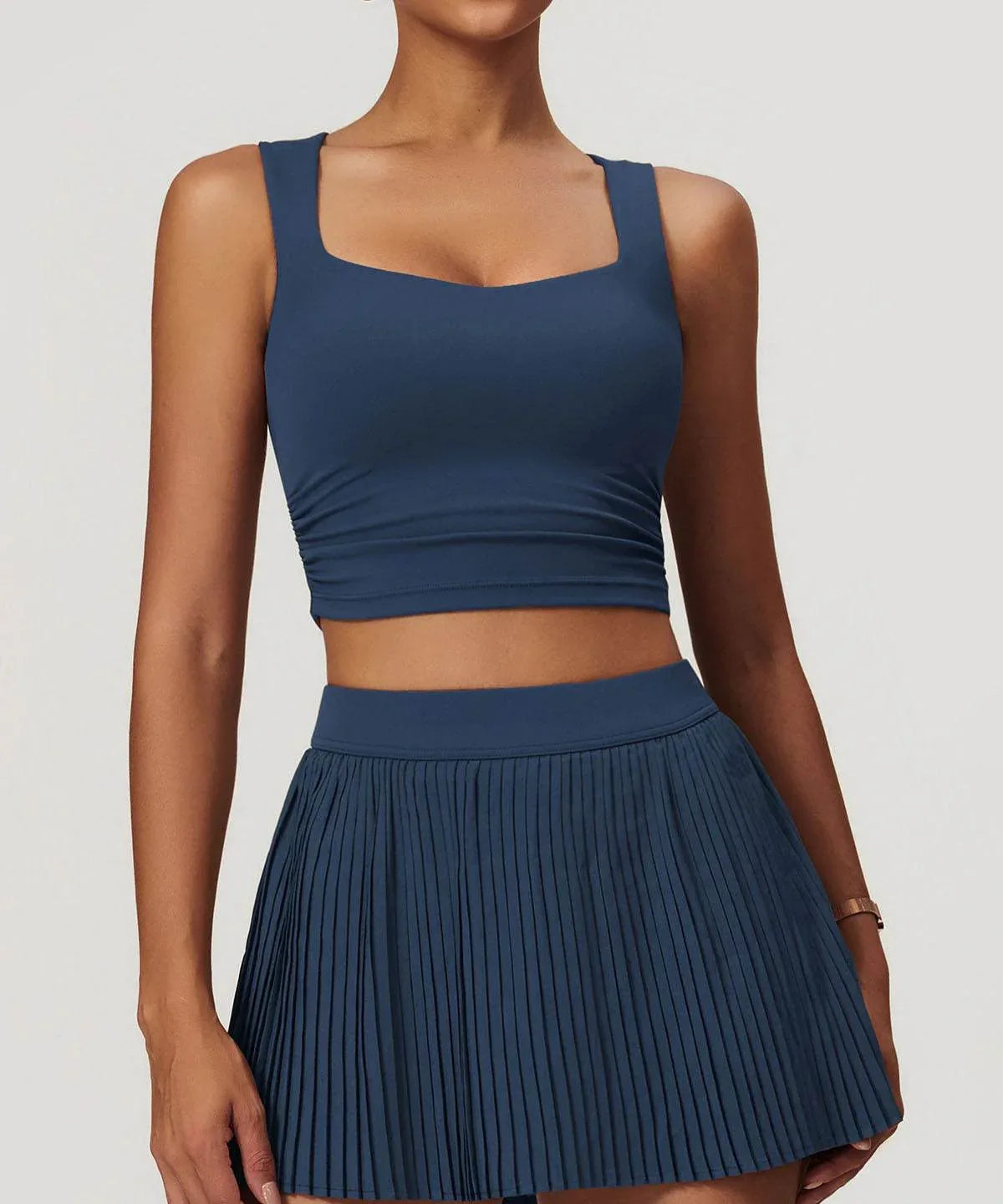 Low Square Neck Cropped Yoga Tank Top - Badge Blue