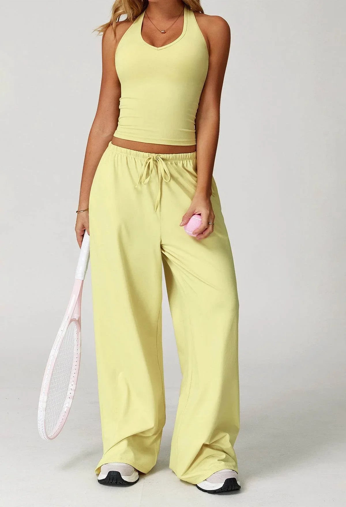 Activewear Wear with Tank Top and Wide Leg Lounge Pants -