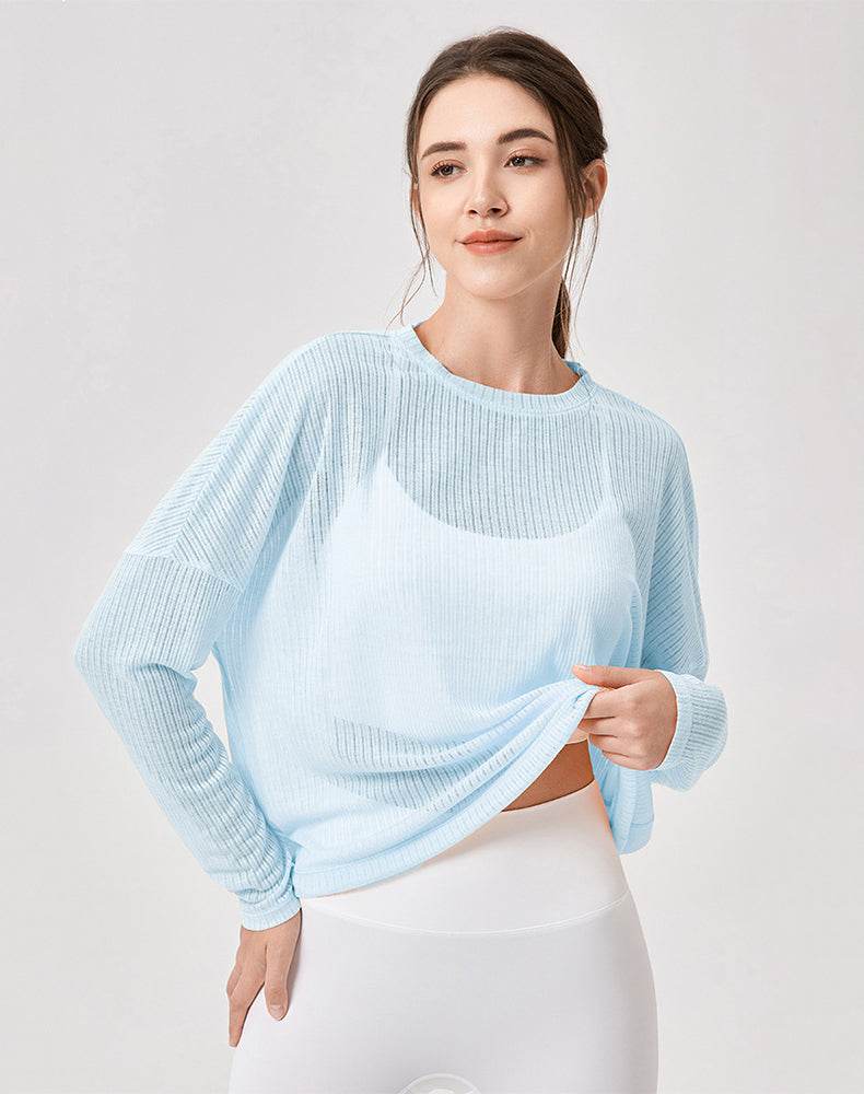 Sheer Long Sleeve Mesh Top Crewneck Loose See Through Blouse