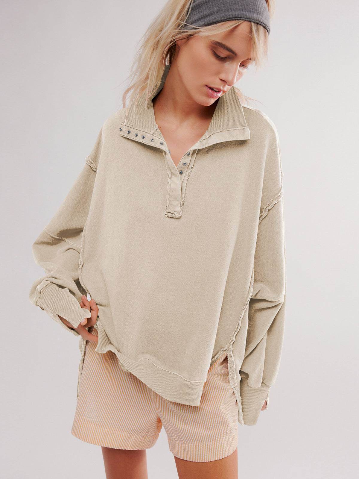 Oversized V Neck Long Sleeve Hoodies Pullover