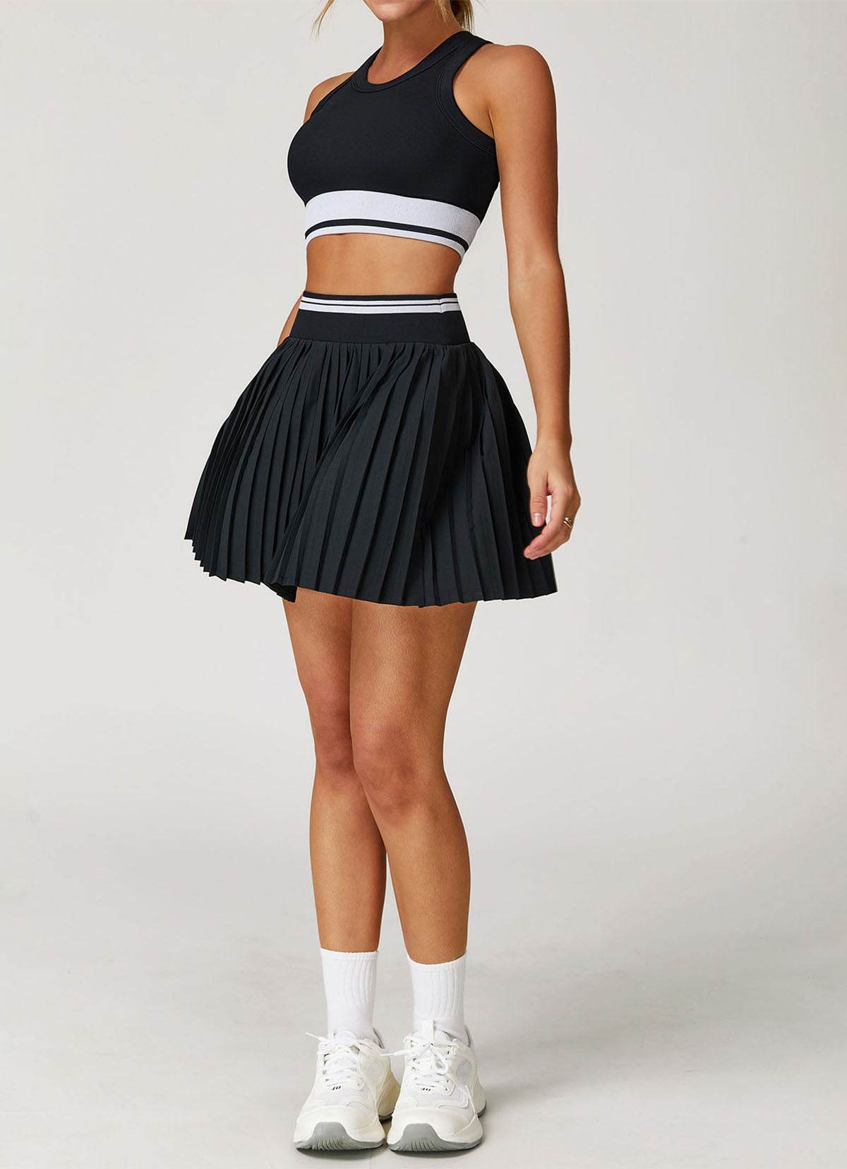Colorblock Tennis Set with Racerback Vest and Pleated Skirt