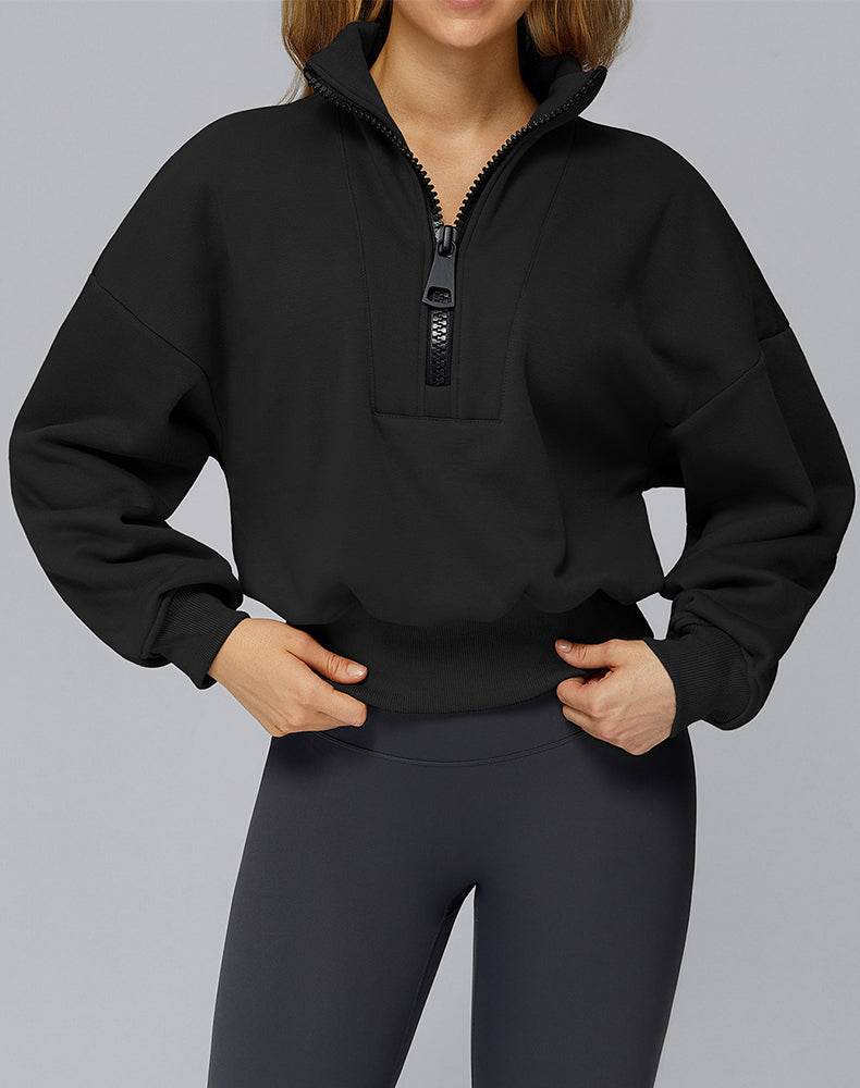 Half Zip Crop Hoodies Long Sleeve Pullover Cropped Top