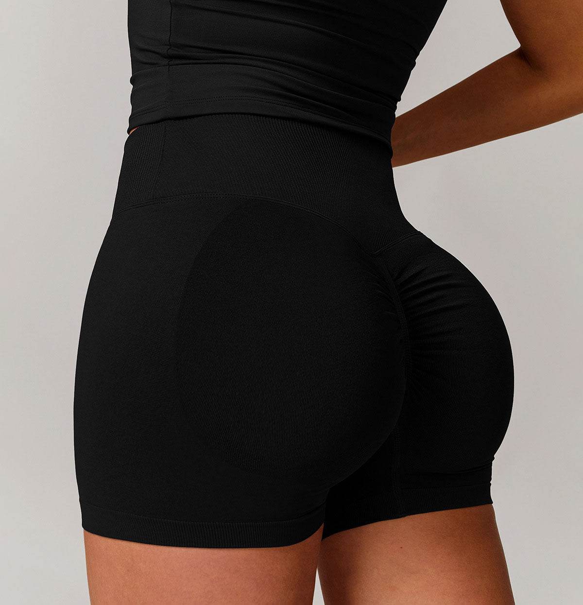 High Waisted Crossover Solid Athletic Shorts