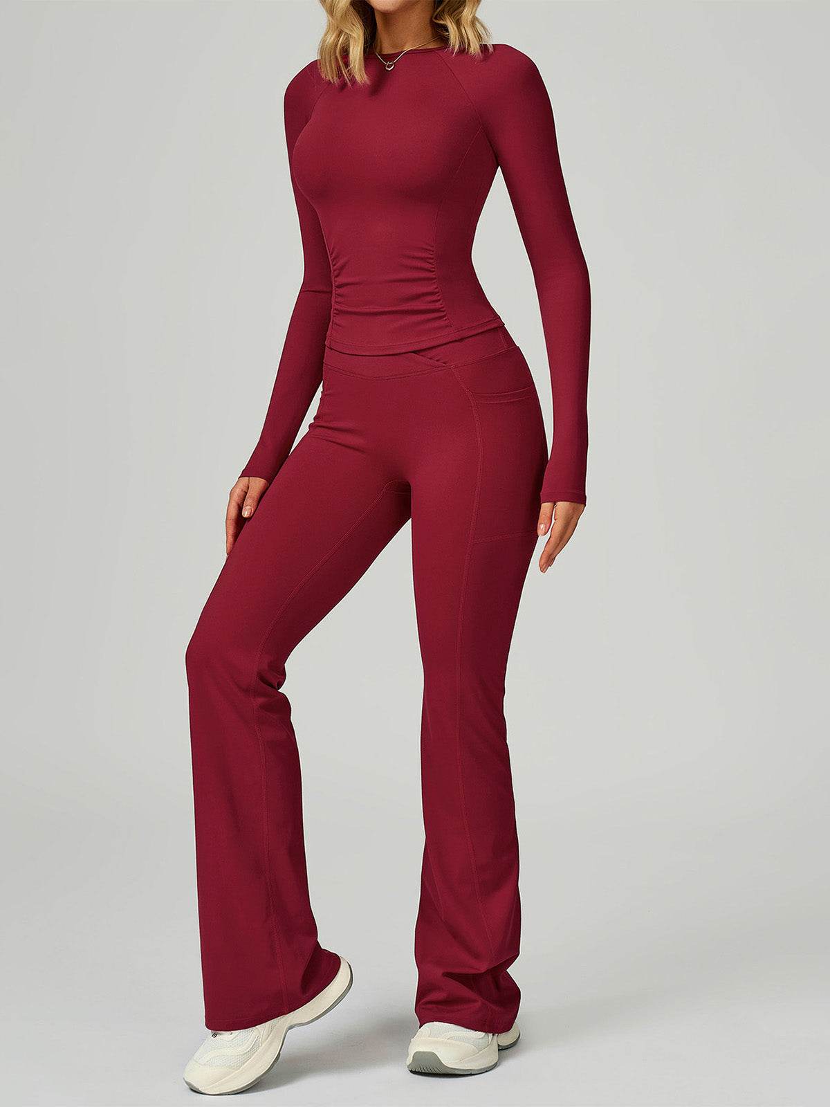 Sport Set with Long Sleeve Crew Neck T-Shirt and Flared Pant -