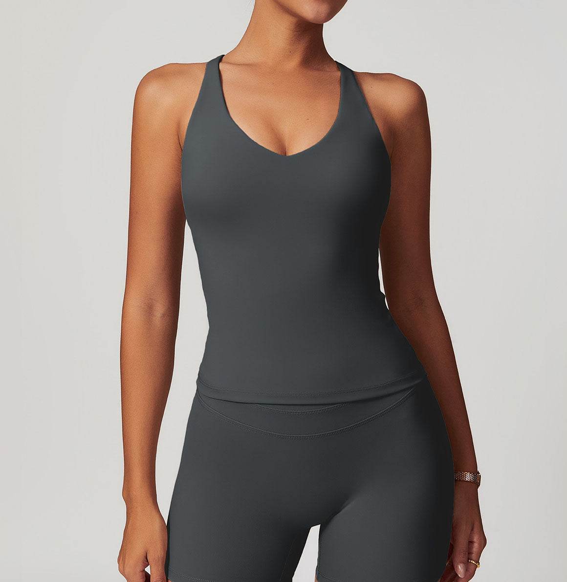 Solid U Neck Cross Back Yoga Tank Tops with Padded